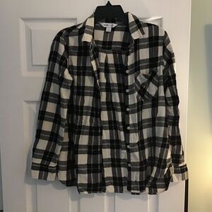 Womens OLD NAVY Classic Plaid Flannel Shirt Size M Black White Plaid Buffalo